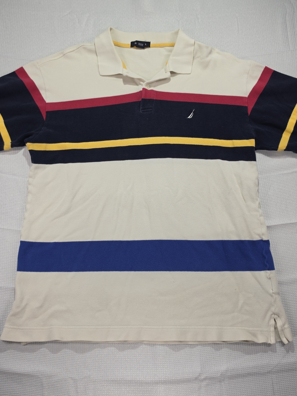 Nautica Men's Striped Short Sleeve Polo Blue & Cream